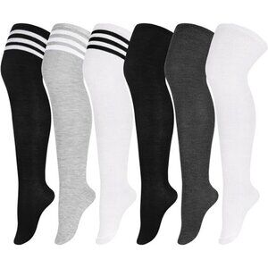 Aneco 6 Pairs Plus Size Over Knee Socks Women Warm Thigh High Stockings